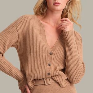 Lord & Taylor cashmare Camel Ribbed Cardigan